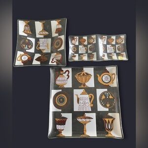 Set of 3 MCM Inland Clear Glass serving Trays Tea/Coffee Pot Design